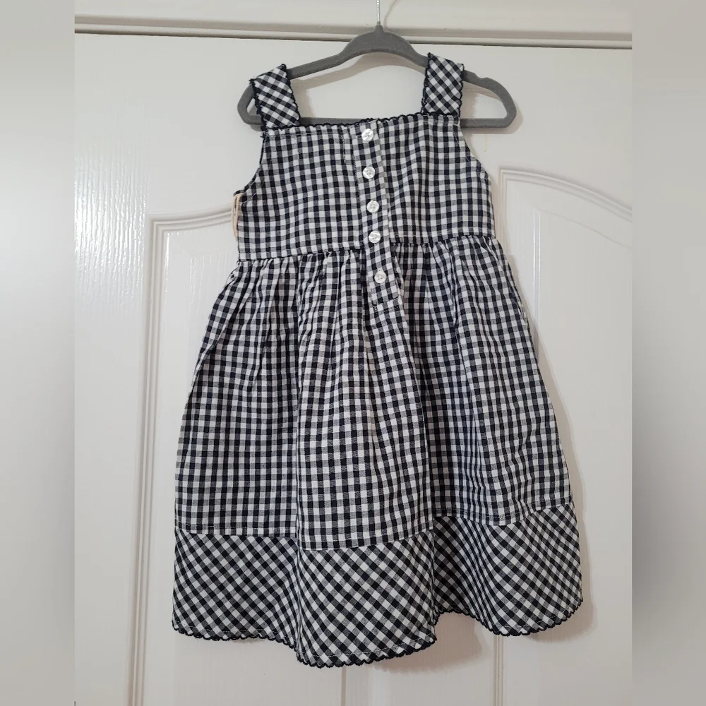 $ NWT GARB Tram Navy‎ Blue Gingham Embroidered  Dress